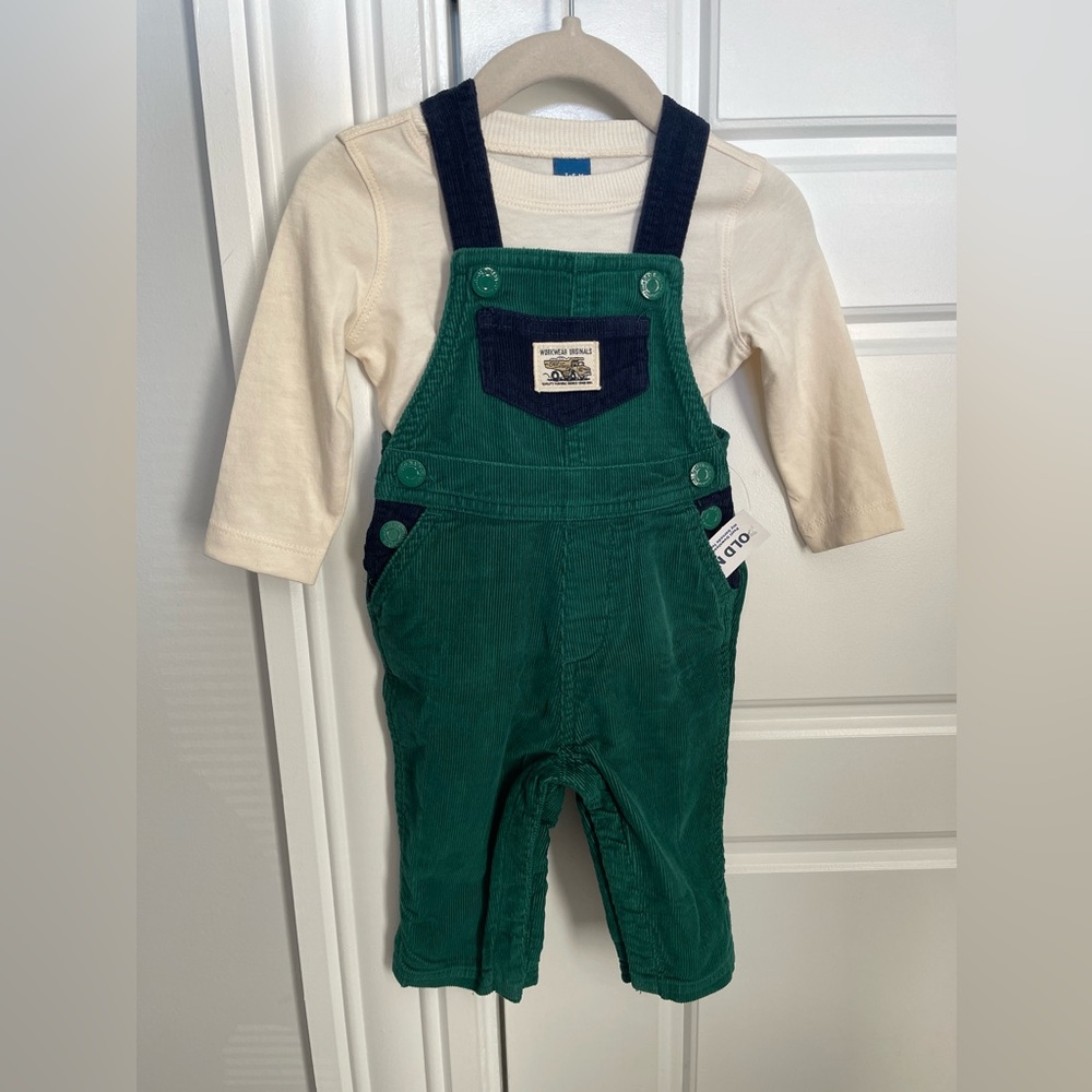 NWT Old Navy Corduroy Overalls with white long sleeve undershirt